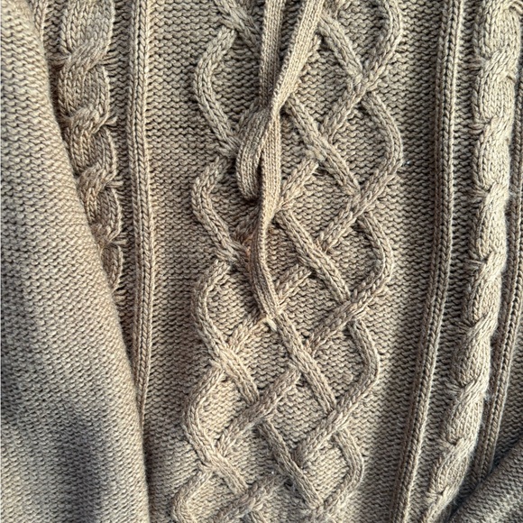 Women’s Cable Knit Hoodie Sweater - Tan - Picture 3 of 5